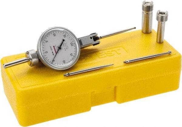 Peacock - 0.04 Inch Range, 0.0005 Inch Dial Graduation, Horizontal Dial Test Indicator - 1-3/8 Inch White Dial, 0-20-0 Dial Reading, Accurate to 0.001 Inch - Apex Tool & Supply