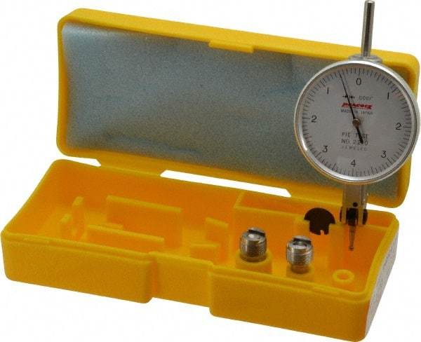 Peacock - 0.008 Inch Range, 0.0001 Inch Dial Graduation, Horizontal Dial Test Indicator - 1-53/64 Inch White Dial, 0-4-0 Dial Reading, Accurate to 0.0003 Inch - Apex Tool & Supply