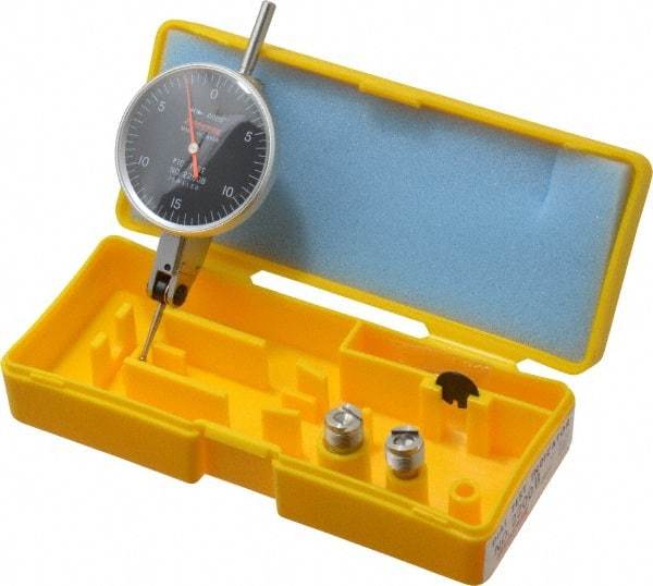Peacock - 0.03 Inch Range, 0.0005 Inch Dial Graduation, Horizontal Dial Test Indicator - 1-3/8 Inch Black Dial, 0-15-0 Dial Reading, Accurate to 0.0005 Inch - Apex Tool & Supply