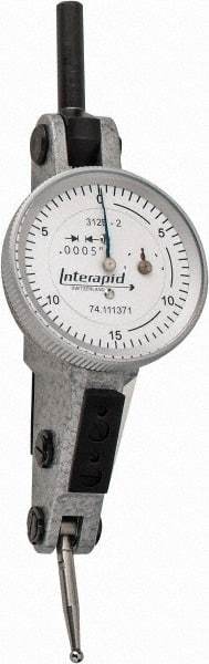INTERAPID - 0.06 Inch Range, 0.0005 Inch Dial Graduation, Horizontal Dial Test Indicator - 1.2 Inch White Dial, 0-15-0 Dial Reading - Apex Tool & Supply