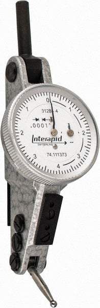 INTERAPID - 0.016 Inch Range, 0.0001 Inch Dial Graduation, Horizontal Dial Test Indicator - 1.2 Inch White Dial, 0-4-0 Dial Reading - Apex Tool & Supply