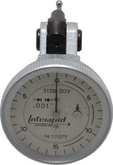 INTERAPID - 0.06 Inch Range, 0.001 Inch Dial Graduation, Vertical Dial Test Indicator - 1.2 Inch White Dial, 0-15-0 Dial Reading - Apex Tool & Supply