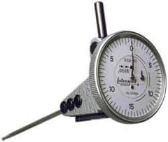 INTERAPID - 0.06 Inch Range, 0.0005 Inch Dial Graduation, Vertical Dial Test Indicator - 1-1/2 Inch White Dial, 0-15-0 Dial Reading - Apex Tool & Supply