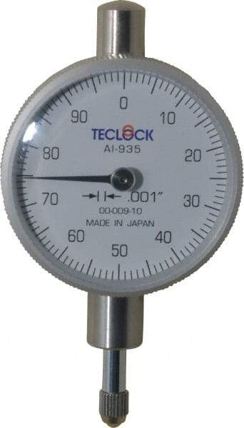 Teclock - 1/4" Range, 0-100 Dial Reading, 0.001" Graduation Dial Drop Indicator - 1-17/32" Dial, 0.1" Range per Revolution, 0.0007" Accuracy - Apex Tool & Supply