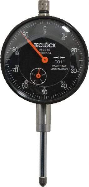 Teclock - 1" Range, 0-100 Dial Reading, 0.001" Graduation Dial Drop Indicator - 2-11/64" Dial, 0.1" Range per Revolution, 0.0014" Accuracy, Revolution Counter - Apex Tool & Supply