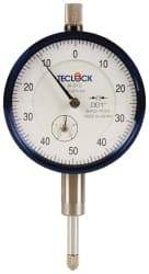 Teclock - 1/2" Range, 0-50-0 Dial Reading, 0.001" Graduation Dial Drop Indicator - 2-11/64" Dial, 0.1" Range per Revolution, 0.0009" Accuracy, Revolution Counter - Apex Tool & Supply