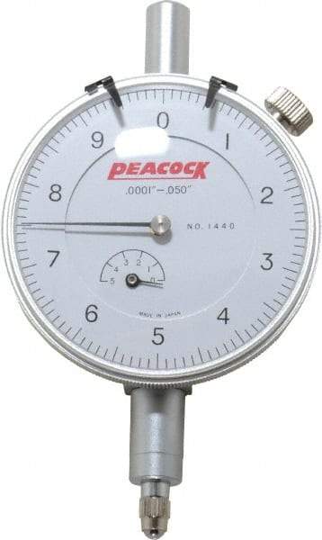 Peacock - 0.05" Range, 0-10 Dial Reading, 0.0001" Graduation Dial Drop Indicator - 2-3/64" Dial, 0.0003" Accuracy, Revolution Counter - Apex Tool & Supply