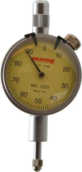 Peacock - 4mm Range, 0-100 Dial Reading, 0.01mm Graduation Dial Drop Indicator - 1-37/64" Dial - Apex Tool & Supply