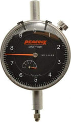 Peacock - 0.05" Range, 0-10 Dial Reading, 0.0001" Graduation Dial Drop Indicator - 2-3/64" Dial, 0.0003" Accuracy, Revolution Counter - Apex Tool & Supply