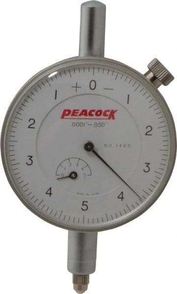 Peacock - 0.05" Range, 0-5-0 Dial Reading, 0.0001" Graduation Dial Drop Indicator - 2-3/64" Dial, 0.0003" Accuracy, Revolution Counter - Apex Tool & Supply