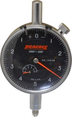Peacock - 0.05" Range, 0-5-0 Dial Reading, 0.0001" Graduation Dial Drop Indicator - 2-3/64" Dial, 0.0003" Accuracy, Revolution Counter - Apex Tool & Supply