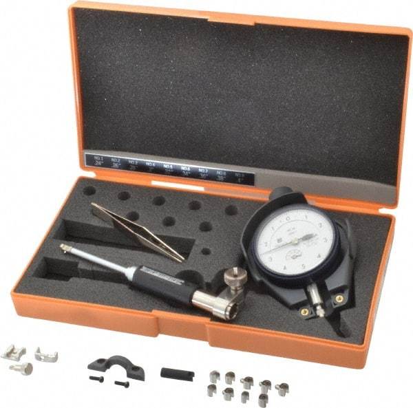 Mitutoyo - 9 Anvil, 0.24 to 0.4" Dial Bore Gage - 0.0001" Graduation, 2" Gage Depth, Accurate to 0.0002", Alloy Steel Anvil - Apex Tool & Supply