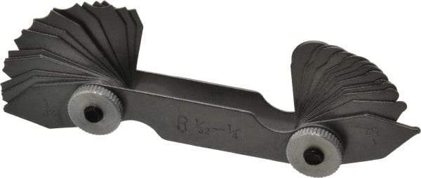 Value Collection - 30 Piece, 1/32 to 1/4 Inch Radius, Steel Radius Gage Set - Style B, 1/64 Inch Graduation, Satin Chrome Coated - Apex Tool & Supply