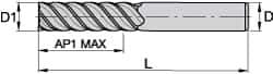 Kennametal - 3/4", 1-1/8" LOC, 3/4" Shank Diam, 6" OAL, 4 Flute, Solid Carbide Square End Mill - Single End, TiAlN/TiN/TiAlN Finish, Spiral Flute, 50° Helix, Centercutting, Right Hand Cut, Right Hand Flute, Series HPRDM - Apex Tool & Supply