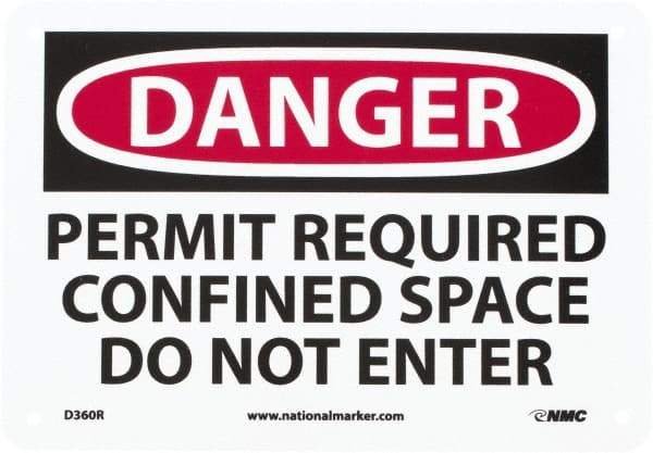 NMC - "Danger - Permit Required - Confined Space - Do Not Enter", 7" Long x 10" Wide, Rigid Plastic Safety Sign - Rectangle, 0.05" Thick, Use for Accident Prevention - Apex Tool & Supply