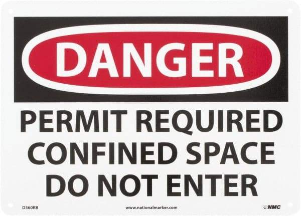 NMC - "Danger - Permit Required - Confined Space - Do Not Enter", 10" Long x 14" Wide, Rigid Plastic Safety Sign - Rectangle, 0.05" Thick, Use for Accident Prevention - Apex Tool & Supply