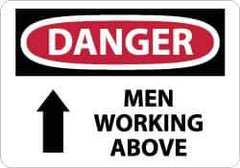 NMC - "Danger - Men Working Above", 7" Long x 10" Wide, Rigid Plastic Safety Sign - Rectangle, 0.05" Thick, Use for Accident Prevention - Apex Tool & Supply