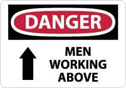 NMC - "Danger - Men Working Above", 10" Long x 14" Wide, Pressure-Sensitive Vinyl Safety Sign - Rectangle, 0.004" Thick, Use for Accident Prevention - Apex Tool & Supply