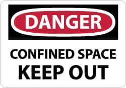 NMC - Accident Prevention Label, Header: DANGER - Legend: Danger - Confined Space - Keep Out, English, Red, Black & White, 5" Long x 3" High, Sign Muscle Finish - Apex Tool & Supply