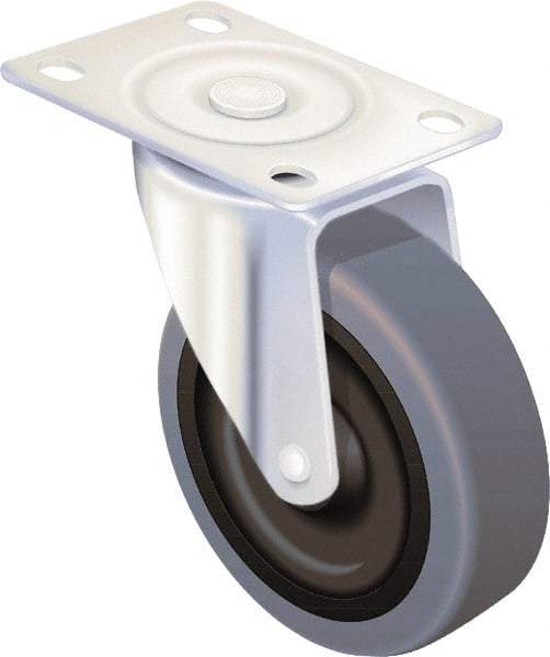 Albion - 4" Diam x 1-1/4" Wide x 5-1/8" OAH Top Plate Mount Swivel Caster - Rubber, 300 Lb Capacity, Delrin Bearing, 2-1/2 x 3-5/8" Plate - Apex Tool & Supply
