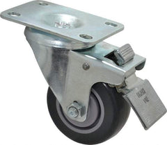 Shepherd - 3" Diam x 1-1/4" Wide x 4-1/4" OAH Top Plate Mount Swivel Caster with Brake - Polyurethane, 185 Lb Capacity, Ball Bearing, 2-5/8 x 3-3/4" Plate - Apex Tool & Supply