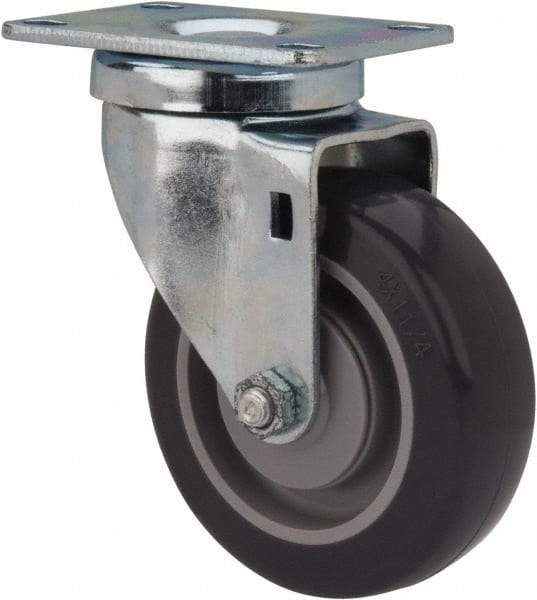 Shepherd - 4" Diam x 1-1/4" Wide x 5-1/4" OAH Top Plate Mount Swivel Caster - Polyurethane, 200 Lb Capacity, Ball Bearing, 2-5/8 x 3-3/4" Plate - Apex Tool & Supply