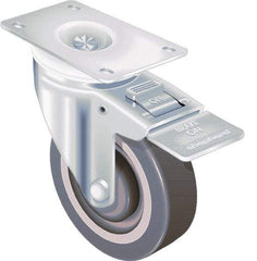 Shepherd - 4" Diam x 1-1/4" Wide x 5-1/4" OAH Top Plate Mount Swivel Caster with Brake - TPR, 185 Lb Capacity, Ball Bearing, 2-5/8 x 3-3/4" Plate - Apex Tool & Supply