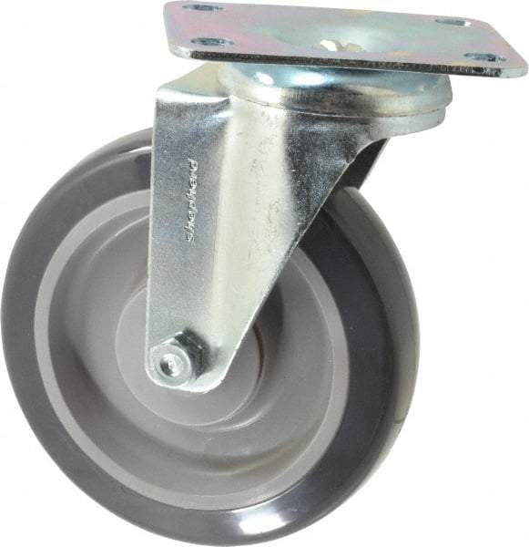 Shepherd - 5" Diam x 1-1/4" Wide x 6-1/4" OAH Top Plate Mount Swivel Caster - Polyurethane, 225 Lb Capacity, Ball Bearing, 2-5/8 x 3-3/4" Plate - Apex Tool & Supply