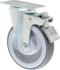Shepherd - 5" Diam x 1-1/4" Wide x 6-1/4" OAH Top Plate Mount Swivel Caster with Brake - TPR, 200 Lb Capacity, Ball Bearing, 2-5/8 x 3-3/4" Plate - Apex Tool & Supply