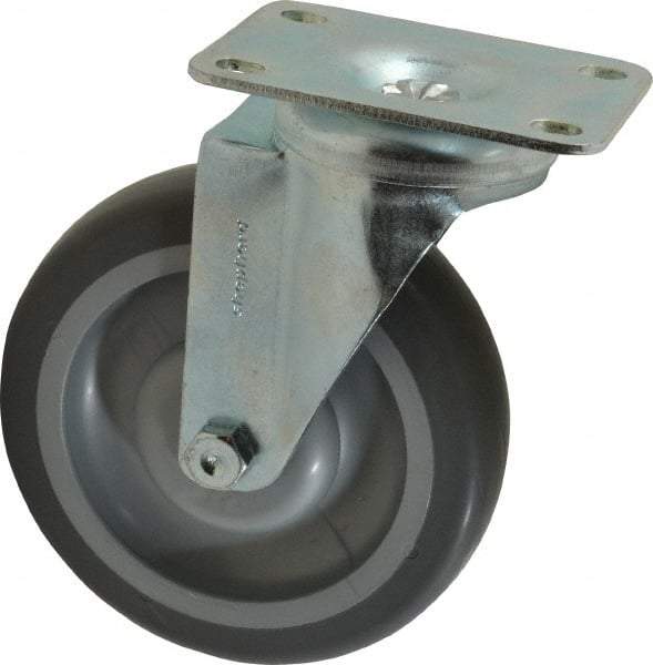 Shepherd - 5" Diam x 1-1/4" Wide x 6-1/4" OAH Top Plate Mount Swivel Caster - TPR, 200 Lb Capacity, Ball Bearing, 2-5/8 x 3-3/4" Plate - Apex Tool & Supply