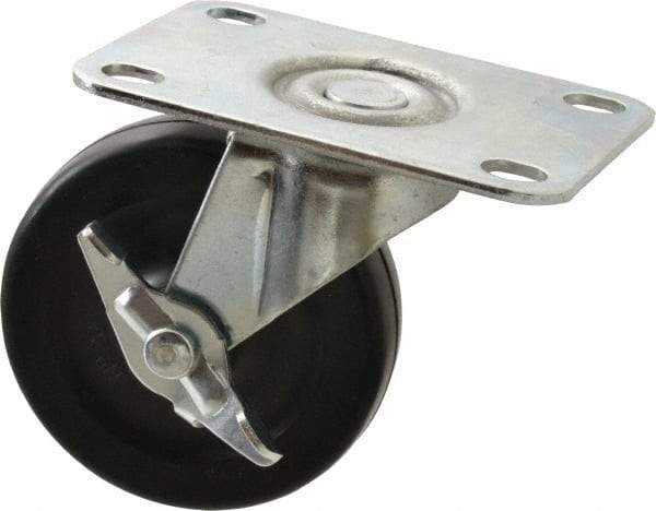 Shepherd - 3" Diam x 13/16" Wide x 3-1/2" OAH Top Plate Mount Swivel Caster with Brake - Soft Rubber, 110 Lb Capacity, Nylon Bearing, 2-5/8 x 3-3/4" Plate - Apex Tool & Supply