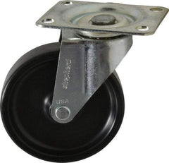 Shepherd - 4" Diam x 15/16" Wide x 4-3/4" OAH Top Plate Mount Swivel Caster - Polyolefin, 150 Lb Capacity, Plain Bearing, 2-5/8 x 3-3/4" Plate - Apex Tool & Supply
