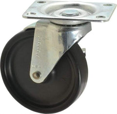 Shepherd - 4" Diam x 15/16" Wide x 4-3/4" OAH Top Plate Mount Swivel Caster with Brake - Polyolefin, 150 Lb Capacity, Plain Bearing, 2-5/8 x 3-3/4" Plate - Apex Tool & Supply