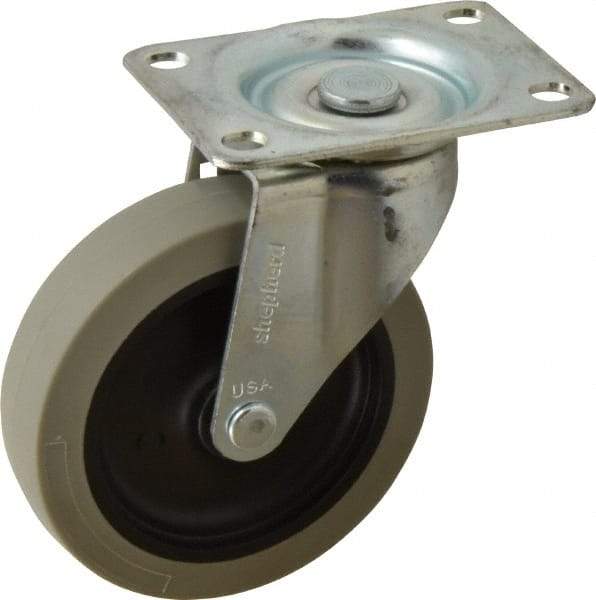 Shepherd - 4" Diam x 15/16" Wide x 4-3/4" OAH Top Plate Mount Swivel Caster - Polyurethane, 150 Lb Capacity, Plain Bearing, 2-5/8 x 3-3/4" Plate - Apex Tool & Supply