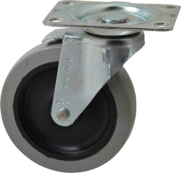 Shepherd - 4" Diam x 15/16" Wide x 4-3/4" OAH Top Plate Mount Swivel Caster with Brake - Polyurethane, 150 Lb Capacity, Plain Bearing, 2-5/8 x 3-3/4" Plate - Apex Tool & Supply