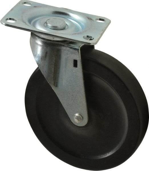 Shepherd - 5" Diam x 15/16" Wide x 5-3/4" OAH Top Plate Mount Swivel Caster - Hard Rubber, 160 Lb Capacity, Nylon Bearing, 2-5/8 x 3-3/4" Plate - Apex Tool & Supply