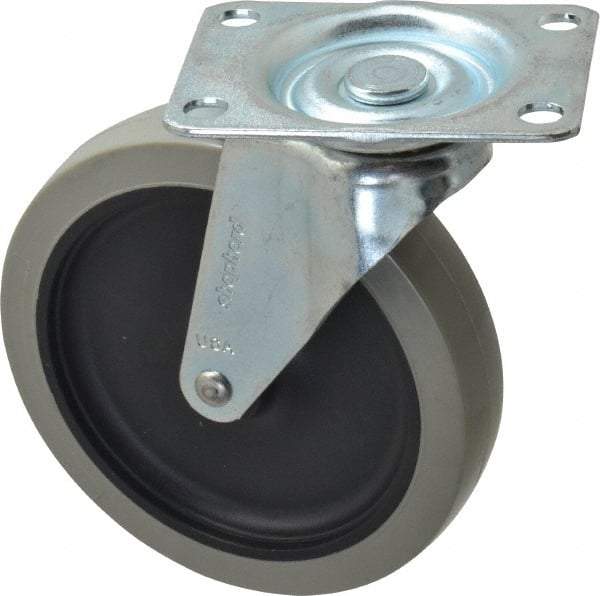 Shepherd - 5" Diam x 15/16" Wide x 5-3/4" OAH Top Plate Mount Swivel Caster with Brake - Polyurethane, 160 Lb Capacity, Plain Bearing, 2-5/8 x 3-3/4" Plate - Apex Tool & Supply