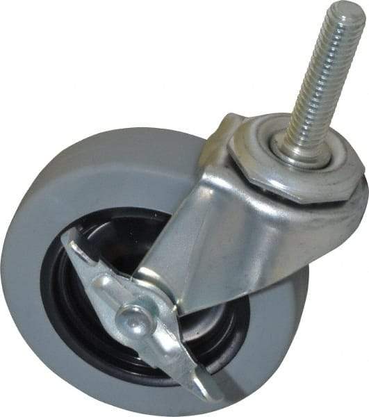 Shepherd - 3" Diam x 13/16" Wide x 3-1/2" OAH Stem Mount Swivel Caster with Brake - Polyurethane, 120 Lb Capacity, Plain Bearing, 3/8-16 x 1-1/2" Threaded Stem - Apex Tool & Supply