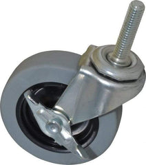 Shepherd - 3" Diam x 13/16" Wide x 3-1/2" OAH Stem Mount Swivel Caster with Brake - Polyurethane, 120 Lb Capacity, Plain Bearing, 3/8-16 x 1-1/2" Threaded Stem - Apex Tool & Supply