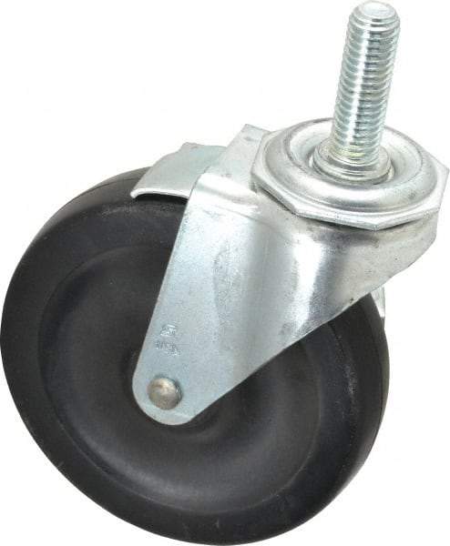 Shepherd - 4" Diam x 15/16" Wide x 4-3/4" OAH Stem Mount Swivel Caster with Brake - Soft Rubber, 125 Lb Capacity, Nylon Bearing, 1/2-13 x 1-1/2" Threaded Stem - Apex Tool & Supply