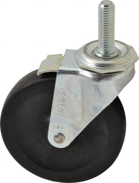 Shepherd - 4" Diam x 15/16" Wide x 4-3/4" OAH Stem Mount Swivel Caster with Brake - Hard Rubber, 150 Lb Capacity, Nylon Bearing, 1/2-13 x 1-1/2" Threaded Stem - Apex Tool & Supply
