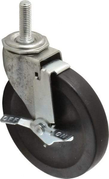 Shepherd - 5" Diam x 15/16" Wide x 5-3/4" OAH Stem Mount Swivel Caster with Brake - Hard Rubber, 160 Lb Capacity, Nylon Bearing, 1/2-13 x 1-1/2" Threaded Stem - Apex Tool & Supply