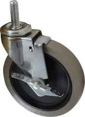 Shepherd - 5" Diam x 15/16" Wide x 5-3/4" OAH Stem Mount Swivel Caster with Brake - Polyurethane, 160 Lb Capacity, Plain Bearing, 1/2-13 x 1-1/2" Threaded Stem - Apex Tool & Supply