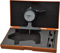 Mitutoyo - 0 to 8 Inch Range, Carbide Tipped Ball Point, White Dial Depth Gage - 0.001 Inch Graduation, 0.002 Inch Accuracy, 1 Inch Travel, 4 Inch Base Measuring Length - Apex Tool & Supply