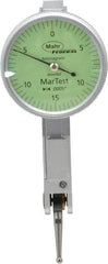 Mahr - 0.015 Inch Range, 0.0005 Inch Dial Graduation, Horizontal Dial Test Indicator - 1.1 Inch Green Dial, 0-15-0 Dial Reading - Apex Tool & Supply