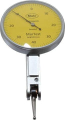 Mahr - 0.4 mm Range, 0.01 mm Dial Graduation, Horizontal Dial Test Indicator - 38 mm Yellow Dial, 0-40-0 Dial Reading - Apex Tool & Supply