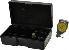 Mahr - 0.4 mm Range, 0.01 mm Dial Graduation, Horizontal Dial Test Indicator - 27.5 mm Yellow Dial, 0-40-0 Dial Reading - Apex Tool & Supply
