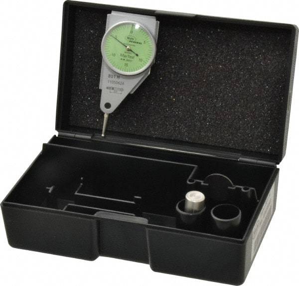 Mahr - 0.015 Inch Range, 0.0005 Inch Dial Graduation, Horizontal Dial Test Indicator - 1.1 Inch Green Dial, 0-15-0 Dial Reading - Apex Tool & Supply