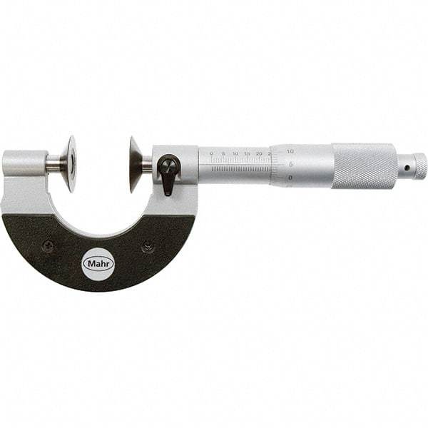 Mahr - 0 to 20mm, 0.01mm Graduation, Ratchet Stop Thimble, Mechanical Disc Micrometer - 4 micro m Accuracy, 25mm Disc, Steel - Apex Tool & Supply