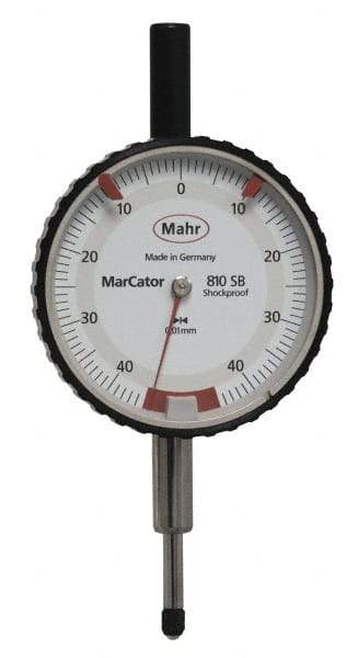 Mahr - 0.8mm Range, 0-45-0 Dial Reading, 0.01mm Graduation Dial Drop Indicator - 50mm Dial, 0.01mm Range per Revolution - Apex Tool & Supply